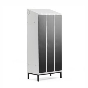 Šatní skříňka Classic, šikmá střecha, s nohami, 3 sekce, 2100x900x550mm, černé dveře