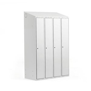 Šatní skříňka Classic, šikmá střecha, 4 sekce, Š 1200 mm, šedá, šedé dveře