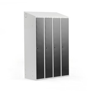 Šatní skříňka Classic, šikmá střecha, 4 sekce, Š 1200 mm, šedá, černé dveře