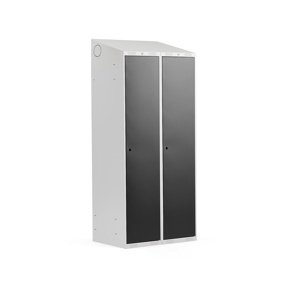 Šatní skříňka Classic, šikmá střecha, 2 sekce, Š 800 mm, šedá, černé dveře