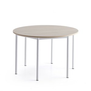 Stůl BORÅS PLUS, Ø1200x760 mm, bílé nohy, HPL deska, jasan