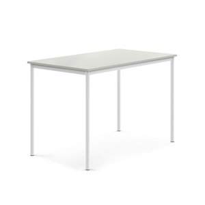 Stůl BORÅS, 1400x800x900 mm, bílé nohy, HPL deska, šedá