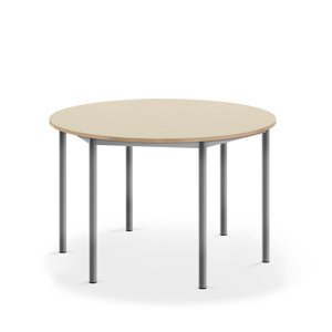Stůl BORÅS, Ø1200x720 mm, stříbrné nohy, HPL deska, bříza