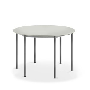 Stůl SONITUS, Ø1200x760 mm, stříbrné nohy, HPL deska tlumící hluk, šedá