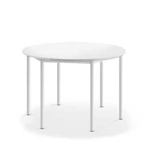 Stůl SONITUS, Ø1200x760 mm, bílé nohy, HPL deska tlumící hluk, bílá