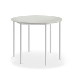Stůl SONITUS, Ø1200x900 mm, bílé nohy, HPL deska tlumící hluk, šedá