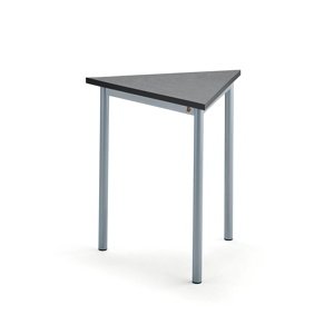 Stůl SONITUS TRIANGEL, 700x700x720 mm, stříbrné nohy, deska s linoleem, tmavě šedá