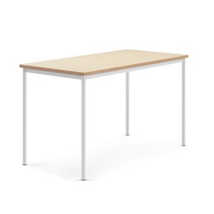 Stůl SONITUS, 1600x800x900 mm, bílé nohy, deska s linoleem, béžová