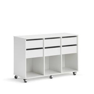 Skříňka CASPER, 6 zásuvek, 3 přihrádky, bílá