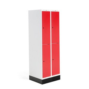 Šatní skříňka ROZ, 2 sekce, 4 boxy, se soklem, 1890x600x550 mm, červená