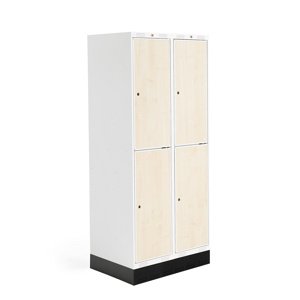 Šatní skříňka ROZ, 2 sekce, 4 boxy, se soklem, 1890x800x550 mm, bříza