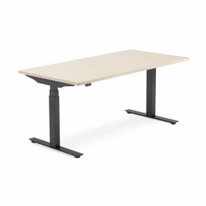 Výškově nastavitelný stůl Modulus, 1600x800 mm, černý rám, bříza