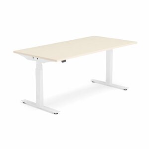 Výškově nastavitelný stůl Modulus, 1600x800 mm, bílý rám, bříza