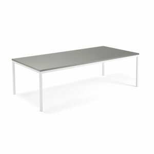 Jednací stůl QBUS, 2400x1200 mm, 4 nohy, bílý rám, světle šedá