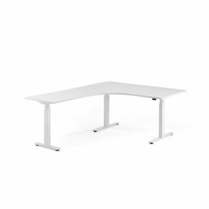 Výškově nastavitelný stůl MODULUS, rohový, 1600x2000 mm, bílý rám, bílá
