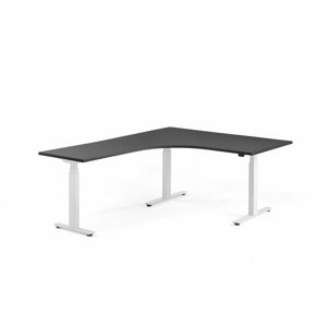 Výškově nastavitelný stůl MODULUS, rohový, 1600x2000 mm, bílý rám, černá