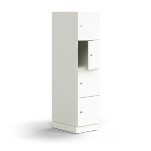 Skříň QBUS, 4 uzamykatelné boxy, sokl, 1636x400x570 mm, bílá