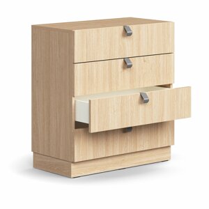 Skříňka se zásuvkami QBUS, 4 zásuvky, sokl, úchytky, 868x800x400 mm, dub