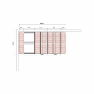 Posuvné regály na pneumatiky - sestava, cca 12,5 m?, 180 pneu, 4880x2550 mm