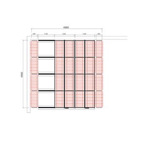 Posuvné regály na pneumatiky - sestava, cca 25 m?, 360 pneu, 4880x4960 mm