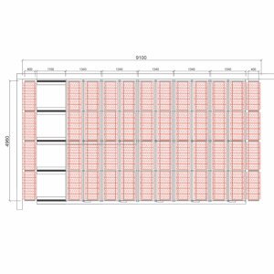 Posuvné regály na pneumatiky - sestava, cca 45 m?, 720 pneu, 9100x4960 mm
