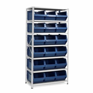 Regál s 18 plastovými boxy, 1970x1000x500 mm, modré boxy