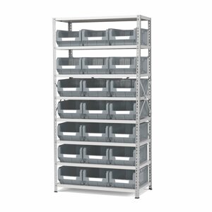 Regál s 21 plastovými boxy, 1970x1000x500 mm, šedé boxy