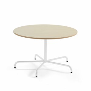 Stůl PLURAL, Ø1200x720 mm, akustická HPL deska, bříza, bílá