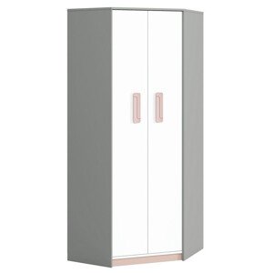 Casarredo Rohová šatní skříň VILLOSA šedá/bílá/růžová