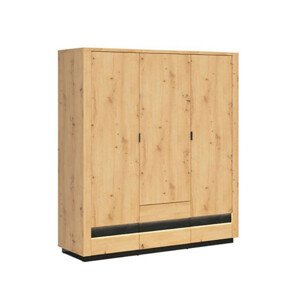 BRW OSTIA šatní skříň SZF3D2S, dub artisan/černý lesk