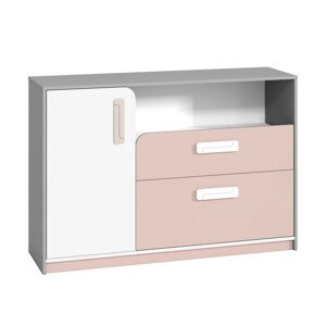 Casarredo Komoda nízká VILLOSA šedá/bílá/růžová