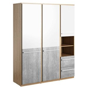 Casarredo Šatní skříň FLAMY 01 3D2S dub nash/šedá/bílá