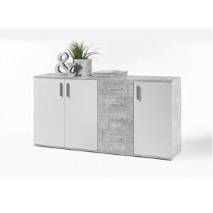 Tempo Kondela Komoda POPPY 3 - bílá / beton + kupón KONDELA10 na okamžitou slevu 3% (kupón uplatníte v košíku)