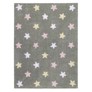 Lorena Canals Pro zvířata: Pratelný koberec Tricolor Stars bílá, žlutá, šedá, růžová 120x160 cm