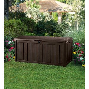 Zahradní úložný box GLENWOOD — 390L, plast, hnědá, nosnost 220 kg
