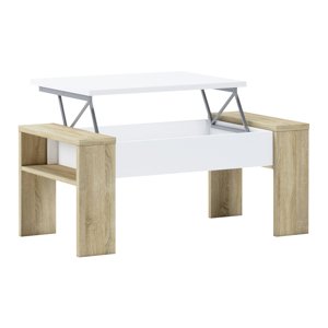 Konferenční stůl PULA se zvedací deskou — 98x50x43-54 cm, dub sonoma/bílá