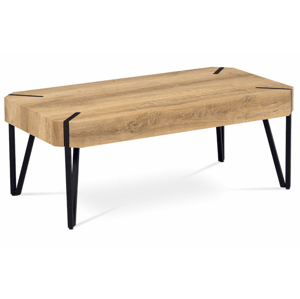 Konferenční stolek TINGE — 110x60x43 cm, MDF bělený dub, černý kov