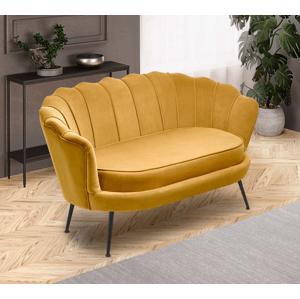 Designová pohovka AMORINITO — kov, žlutá látka, nosnost 200 kg