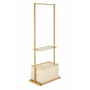 Stojanový věšák BAMBOO II s košem na prádlo - bambus, ocel, látka, přírodní