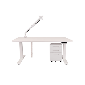Set: psací stůl Alto 101 White + držák na monitor + kryt na kabely + kontejner