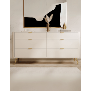Komoda Oval se šesti zásuvkami, béžová (6SZ), 173 cm