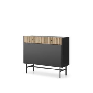 Komoda Diva, černý mat s lamelami, se 2 zásuvkami a 2 skříňkami (2D2SZ), 104 cm