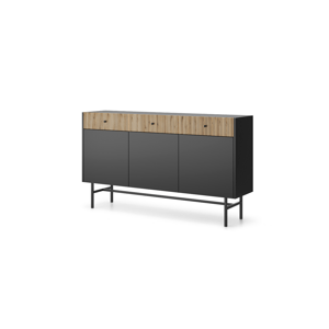 Komoda Diva, černý mat s lamelami, se 3 zásuvkami a 3 skříňkami (3D3SZ), 155 cm