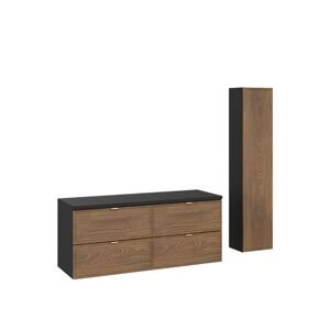 Sestava koupelnového nábytku – skříňka pod umyvadlo s deskou, vysoká skříňka Talia Casella (SET-TC B BLACK 120CM HC)