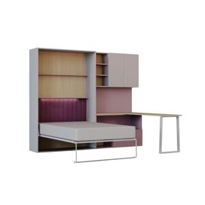 Flexi Bed Lumi sestava – výklopná postel s psacím stolem, kašmírová a starorůžová