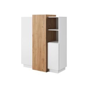 Komoda 3D E bílá s prvky dub craft – moderní komoda do obývacího pokoje a ložnice