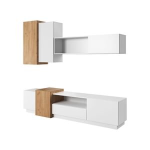 Moderní obývací stěna 3D (A+B+C+D) – TV skříňka a závěsné skříňky