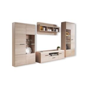 Obývací stěna dub sonoma s TV skříňkou a vitrínou Link (A+B+C+D)